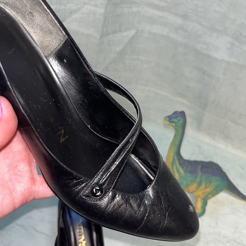 Naturalizer Off-Center Mary Jane Black Leather Vintage Heels | 7 AA